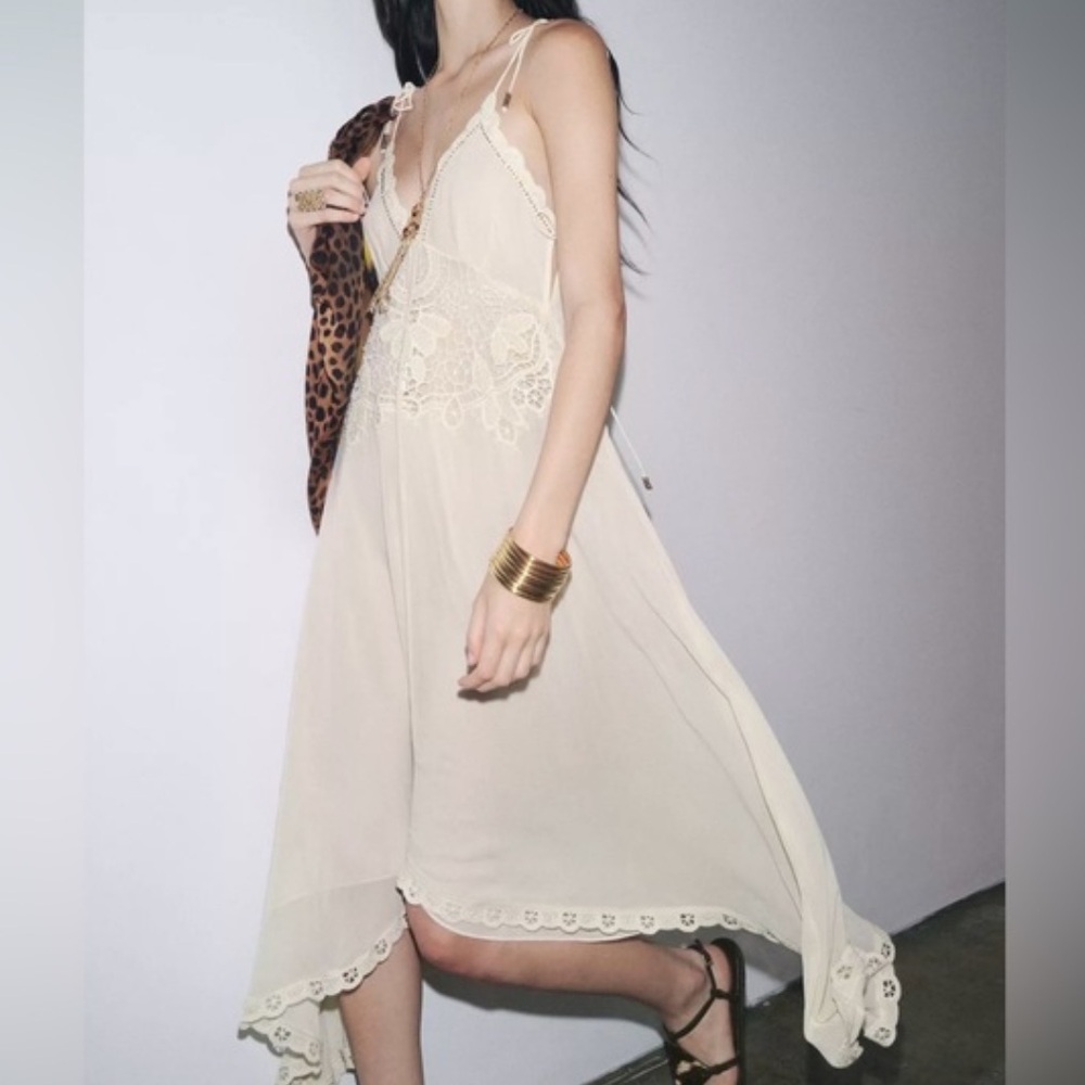 Zara NWT asymmetric crochet dress ecru ZW Collection 5107/276 - Picture 2 of 12